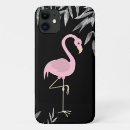 Capa Para iPhone 11 Flamingo Rosa Tropical em Praia Dramática Negra