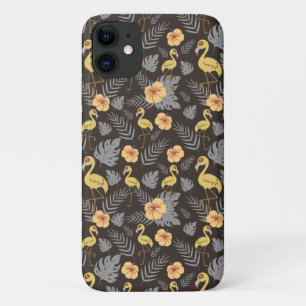 Capa Para iPhone 11 Flamingo sem costura, com flores e folhas