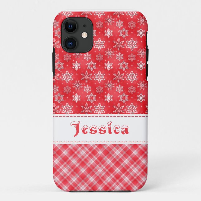 Capa Para iPhone 11 Flauta de Neve de Férias Vermelho e Branco para ip (Verso)