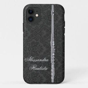 Capa Para iPhone 11 Flauta de prata no damasco preto