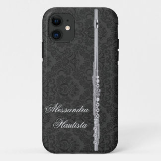 Capa Para iPhone 11 Flauta de prata no damasco preto