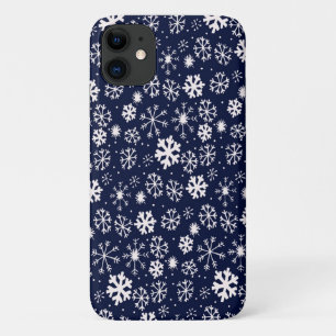 Capa Para iPhone 11 Floco de Neve Desenhado à Mão com Fundo Azul Cláss