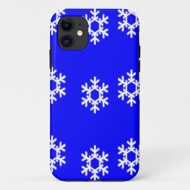 Capa Para iPhone 11 Flocos de neve brancos em azul (Verso)