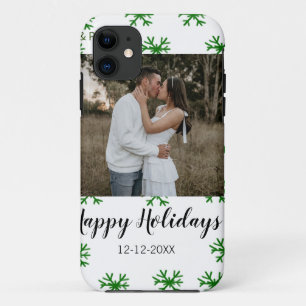 Capa Para iPhone 11 flocos de neve vermelhos verdes texto foto feliz n