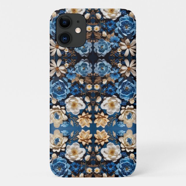 Capa Para iPhone 11 Flor azul diferente | Belo Design Floral (Verso)
