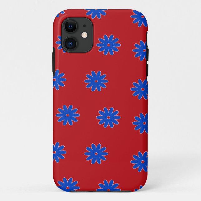 Capa Para iPhone 11 Flor azul em vermelho (Verso)