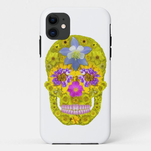Capa Para iPhone 11 Flor - Crânio 3 (Verso)