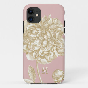 Capa Para iPhone 11 Flor da peônia botânica, cor-de-rosa e ouro