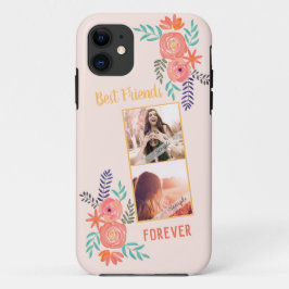 Capa Para iPhone 11 Flor de Aquarela Rosa Cor-de-Coral de Foto BFF Per