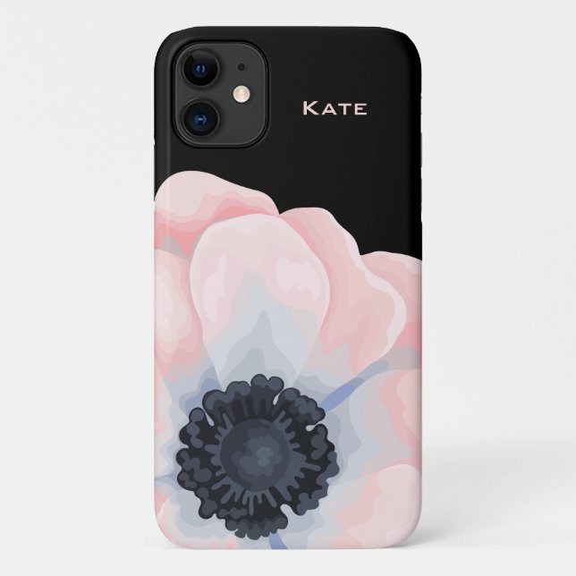 Capa Para iPhone 11 Flor de Aquarela Rosa Personalizado (Verso)