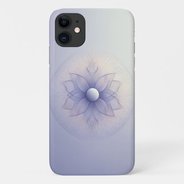 Capa Para iPhone 11 Flor de Bloom Geométrica Simétrica Moderna - Azul  (Verso)
