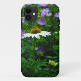 Capa Para iPhone 11 Flor de Cone branca, flores roxas e mariposas