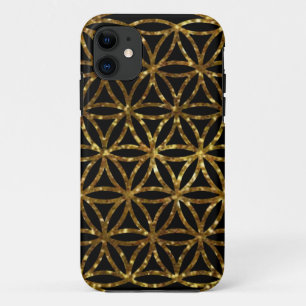 Capa Para iPhone 11 Flor de flor da vida com brilho Dourado