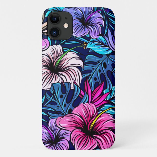 Capa Para iPhone 11 Flor de Hibiscus Tropical Rosa (Verso)