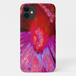 Capa Para iPhone 11 Flor de Hibiscus Vermelho Retro Triquete Psicodéli