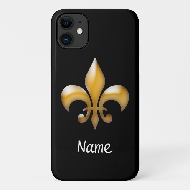 Capa Para iPhone 11 Flor de lis preta e Dourado personalizada (Verso)