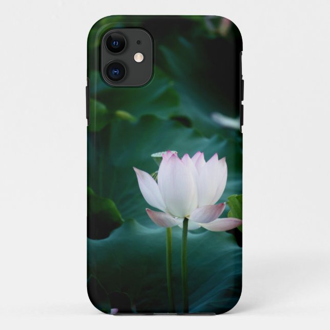 Capa Para iPhone 11 Flor de Lotus branco elegante (Verso)