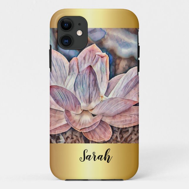 Capa Para iPhone 11 Flor de Lotus Dourado e Trimado Personalizado (Verso)