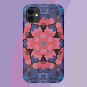 Capa Para iPhone 11 Flor de mandala azul e rosa