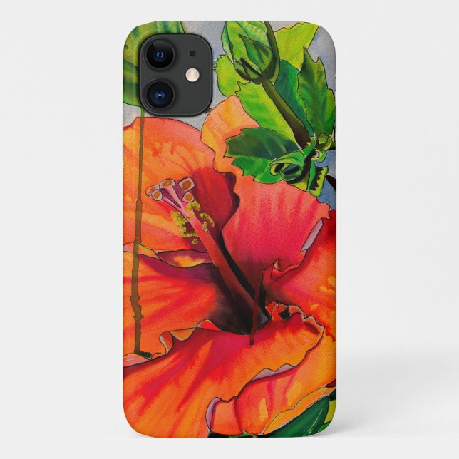 Capa Para iPhone 11 Flor de Neon Hibiscus Tropical (Verso)