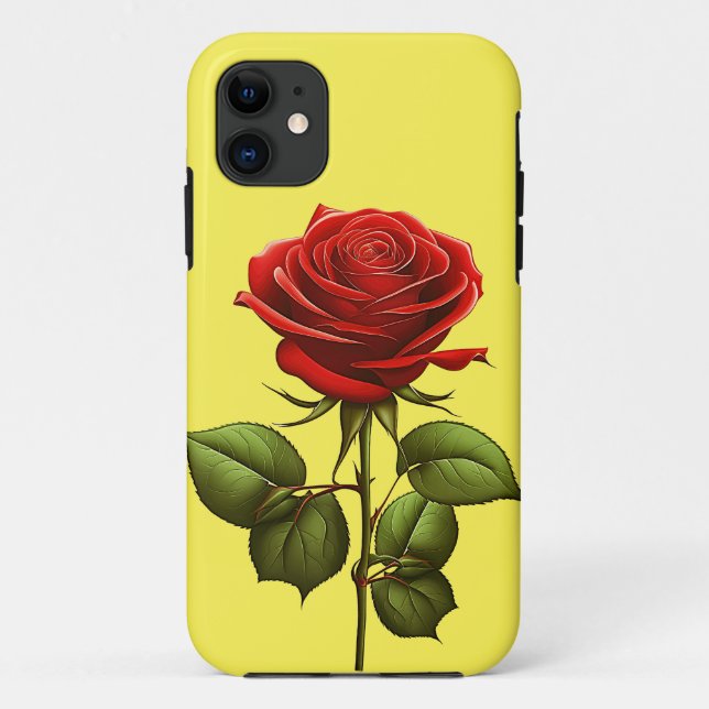 CAPA PARA iPhone 11 FLOR DE ROSA VERMELHA DE TENDÊNCIA ELEGANTE (Verso)