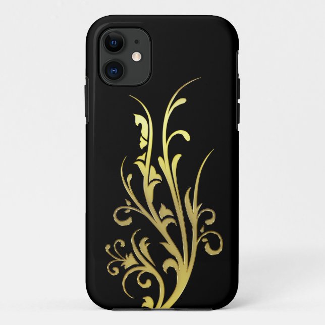 Capa Para iPhone 11 Flor Dourada abstrato Luxury Faux (Verso)