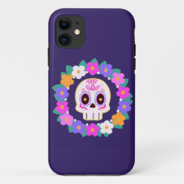 Capa Para iPhone 11 Flor Floral Açúcar Crânio