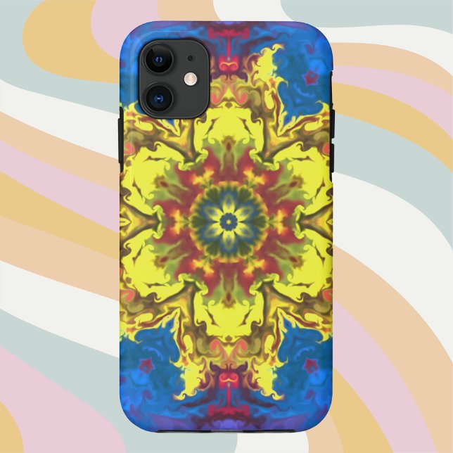 Capa Para iPhone 11 Flor Hippie Psicodélico Amarelo e Azul (Criador carregado)