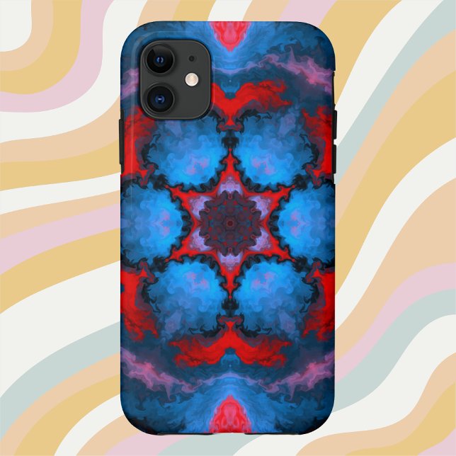 Capa Para iPhone 11 Flor Hippie Psicodélico Azul e Vermelho (Criador carregado)