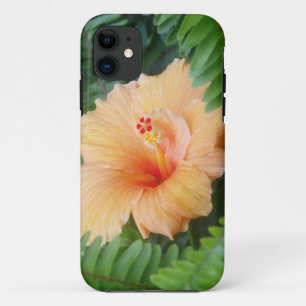 Capa Para iPhone 11 Flor Laranja Hibiscus com Ferns