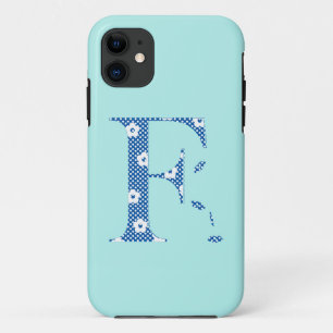 Capa Para iPhone 11 flor - Letra padrão F (azul e pontos) Case-Mate i