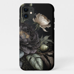 Capa Para iPhone 11 Flor Preto Rosa de Disposição Gótica