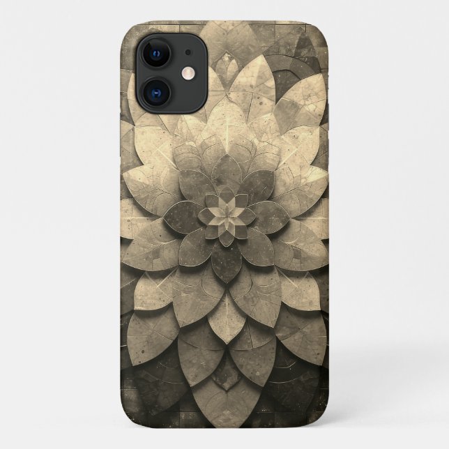 Capa Para iPhone 11 Flor Texturizada com Mandala, Ouro antigo (Verso)