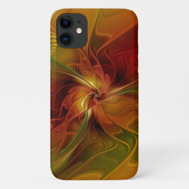 Capa Para iPhone 11 Flor verde-laranja-abstrato Vermelho Castanho-Cast
