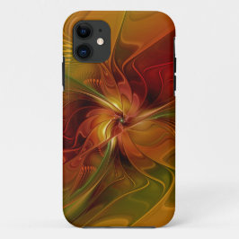 Capa Para iPhone 11 Flor verde-laranja-abstrato Vermelho Castanho-Cast