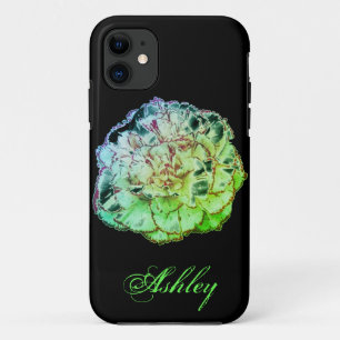 Capa Para iPhone 11 Flor verde neonô com seu nome