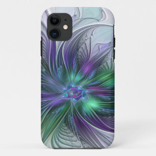 Capa Para iPhone 11 Flor Verde Roxo Moderna Abstrato de Arte Fractal