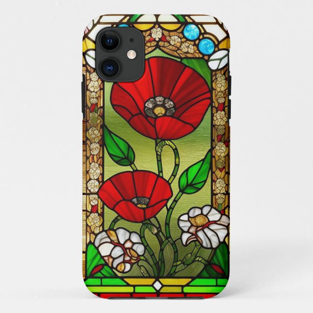 Capa Para iPhone 11 Flor Vermelho Vívido Vidro Estreito (Verso)