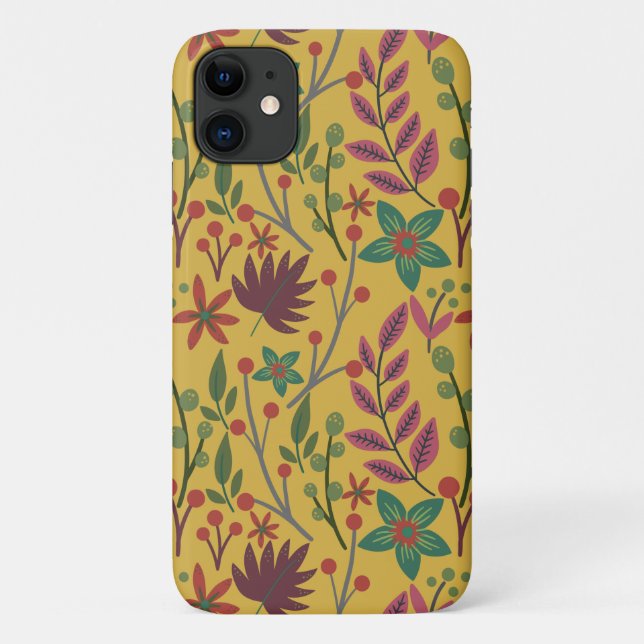 Capa Para iPhone 11 Florais, sem costura, flores amarelas (Verso)