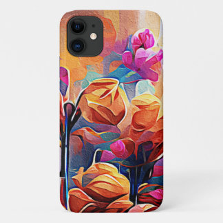 Capa Para iPhone 11 Floral Abstrato Art Laranja Vermelho Azul Flores