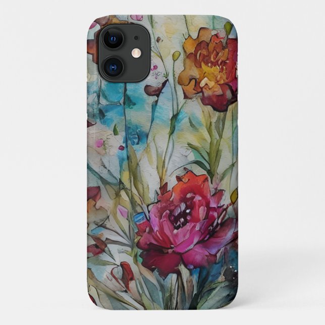 Capa Para iPhone 11 Floral de Aquarela (Verso)