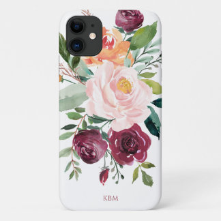 Capa Para iPhone 11 Floral de Aquarela Russa com Monograma