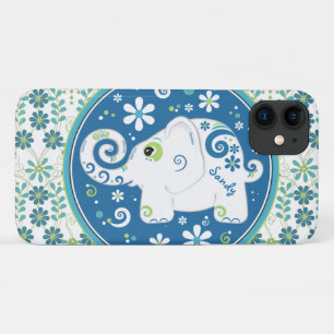 Capa Para iPhone 11 Floral de Elefante Verde Azul