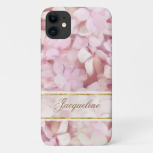 Capa Para iPhone 11 Floral Dourado Elegante Pintado Rosa Personalizado