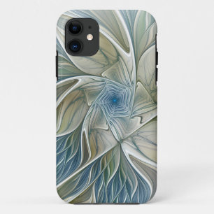 Capa Para iPhone 11 Floral Dream Pattern Abstrato Blue Khaki Fractal