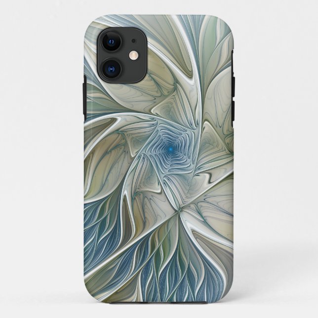 Capa Para iPhone 11 Floral Dream Pattern Abstrato Blue Khaki Fractal (Verso)