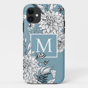 Capa Para iPhone 11 Floral Florim Flórida Monograma Botânico Azul Bran
