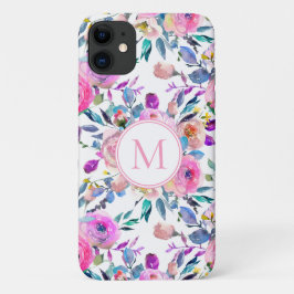 Capa Para iPhone 11 Floral Monograma Personalizado bonito