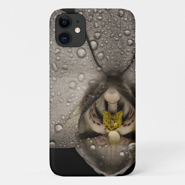 Capa Para iPhone 11 Floral negro de cinzas de orquídeas Elegante (Verso)