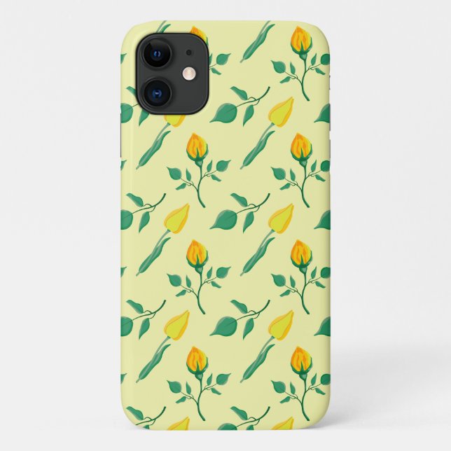 Capa Para iPhone 11 Floral pattern with yellow rose and tulip flowers (Verso)